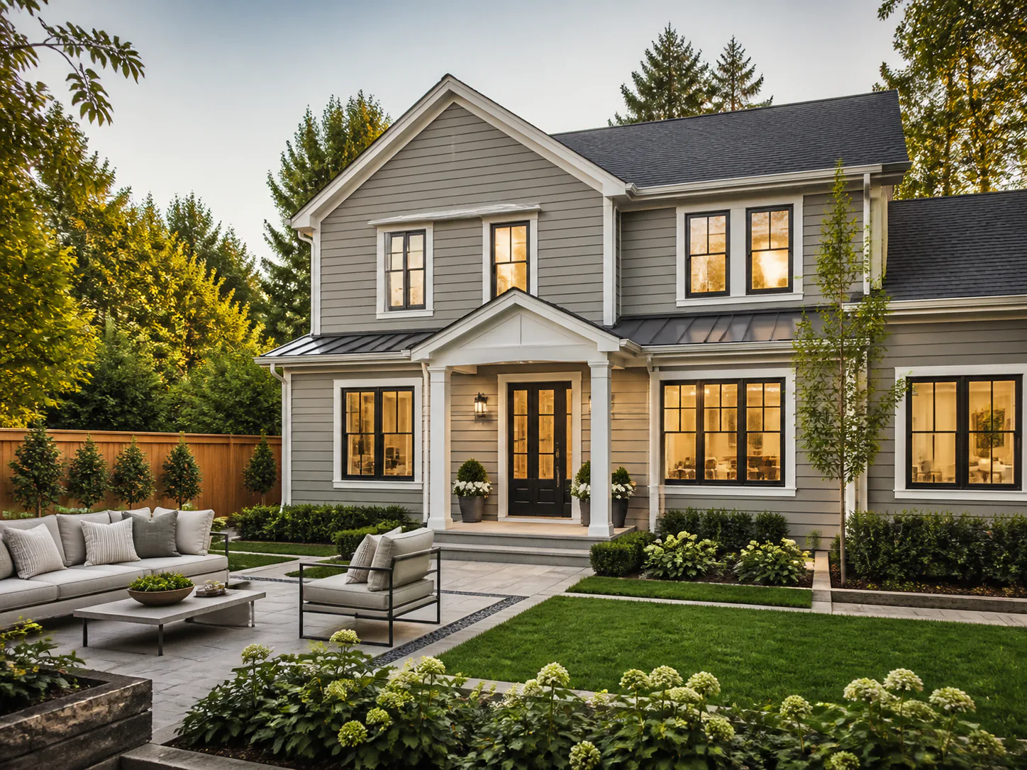 Renovated American home exterior and outdoor living area